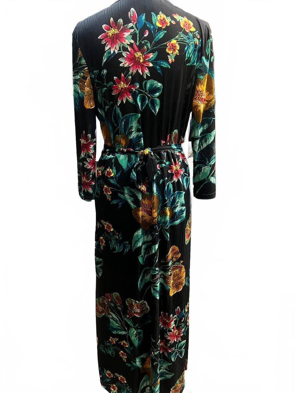 Elegant Black Floral Long Sleeve Maxi Dress Knotted Waist and Back Tie-Size 10 - Picture 6 of 7